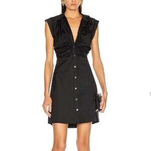 Veronica Beard Ferris Shirtdress Black Ruched Stretch Poplin Size 4